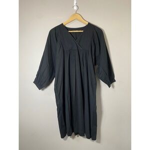 Gudrun Sjoden NWOT Black Organic Cotton V-Neck Dress Womens Small Lagenlook Boho